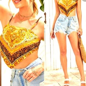 Shein Yellow Scarf Print Bandana Cami Top